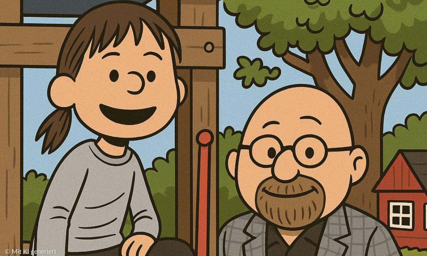 Ein Junge und ein Mann im Comic-Stil