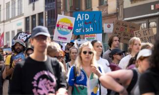 Ein linkes Bündnis bundesweit engagierter Gruppen demonstrierten am 31.08.2024 gegen den Wahlkampf-Abschluss der Partei Alternative für Deutschland 