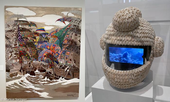Links: Julien Sinzogan, Le retour des esprits (Die Rückkehr der Geister), 2021. Rechts: Emo de Medeiros, Vodunaut (Voodoonaut / Hyperdiver), 2012.