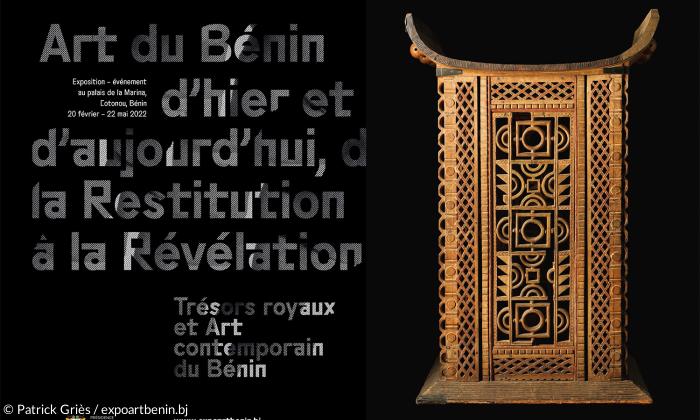"Von der Restitution zur Offenbarung": Kunst aus Benin, gestern und heute. Plakate mit dem Thron des nur vermeintlich irren Königs Ghézo (Regent von 1818 bis 1858) zur Ausstellung in Cotonou. 2023 soll die Schau in Marokko zu sehen sein.
