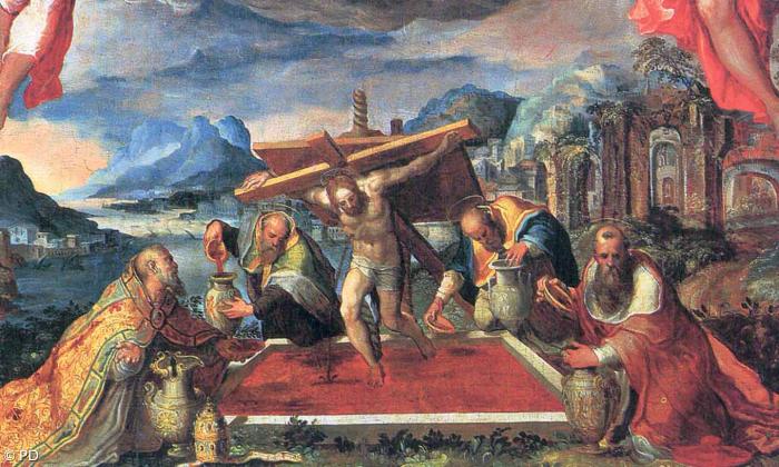 Christus in der mystischen Kelter, Marco Pino, 1571, Vatikanische Pinakothek. 