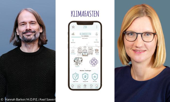  Konrad Licht mit seiner Klimaschutz-App H.O.P.E. und Nicole Nestler 
