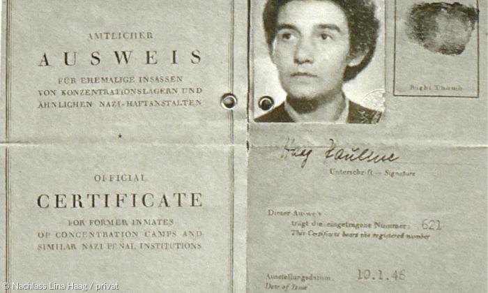 Lina Haags amtlicher Verfolgtenausweis, ausgestellt im Januar 1946.