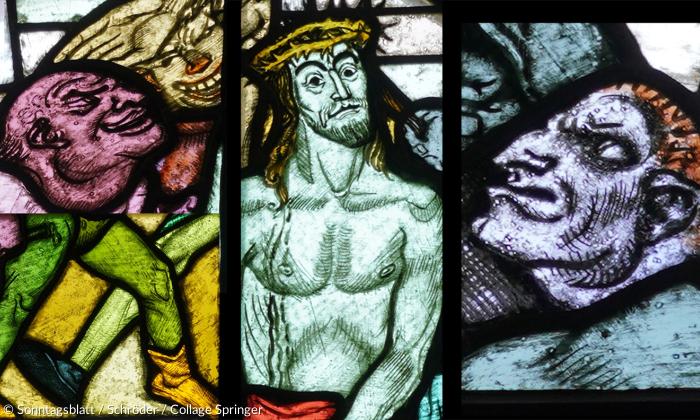 Paul Horst-Schulze: Details des Geißelungsfensters in der Oberammergauer Kreuzkirche.