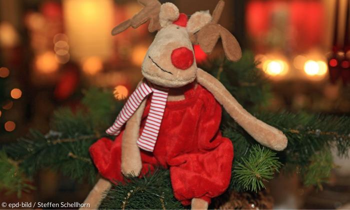 Stoffpuppe von "Rudolph the Red Nosed Reindeer"