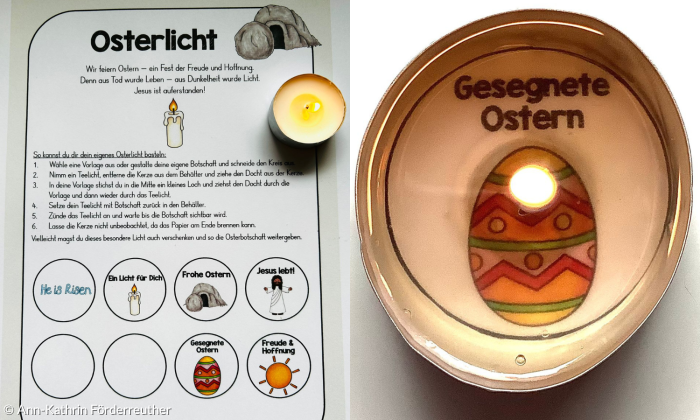 Eine Osterkerze mit Textbotschaft