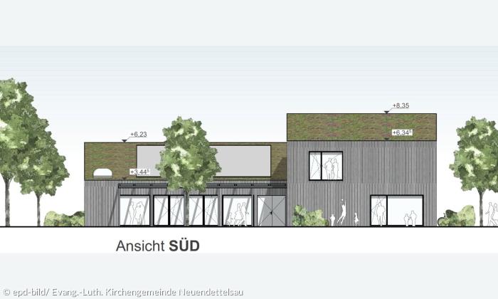 Eine technische Zeichung des neuen Gemeindehauses