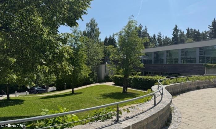Weg mit Geländer und Wiese
