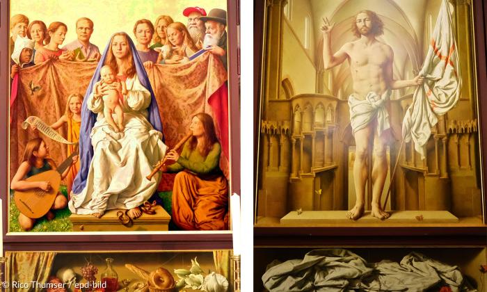 Katholisch-jüdisch-evangelisches Heiligengespräch mit Familienporträts: Vorder- und Rückseite der Naumburger Triegel-Tafeln samt Predellen im Detail.