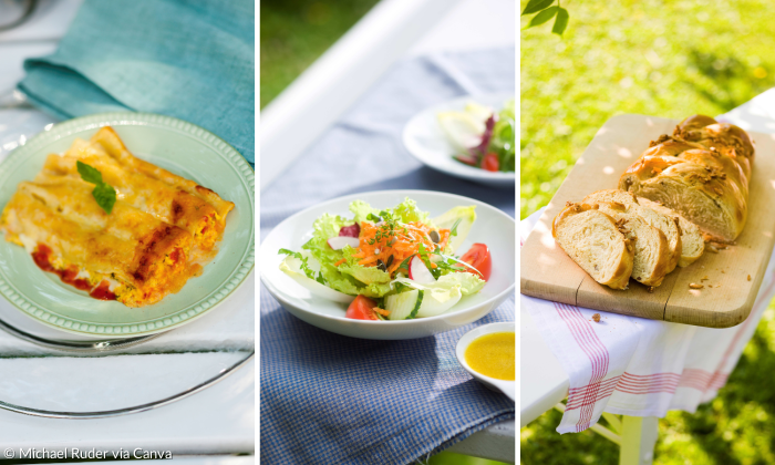 Cannelloni mit Kürbisfüllung, bunter Salat mit Tutzinger Sauce und Ingrids süßer Hefezopf – ein Menü voller Farbe, Wärme und herbstlicher Aromen