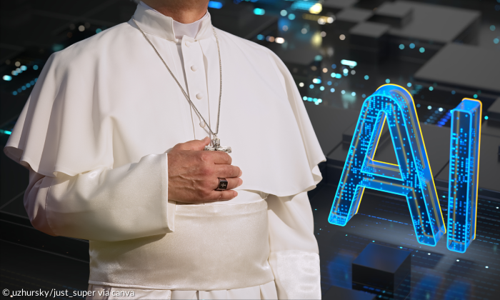 Papst ohne Gesicht und Hintergrund AI und Digitale Lichter