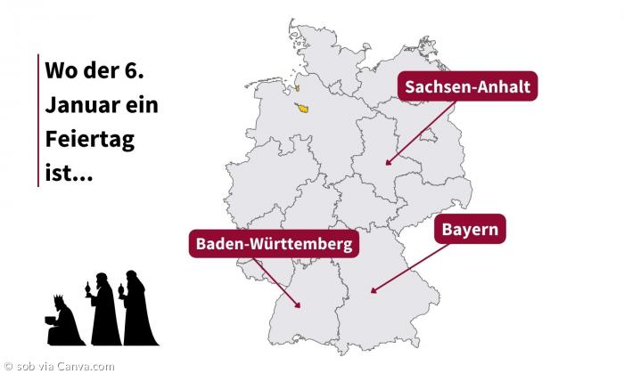 Eine Deutschlandkarte, auf der drei Bundesländer hervorgehoben sind
