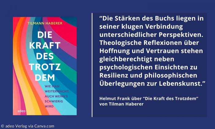 Buchcover von "Kraft des Trotzdem" plus Zitat aus dem Artikel