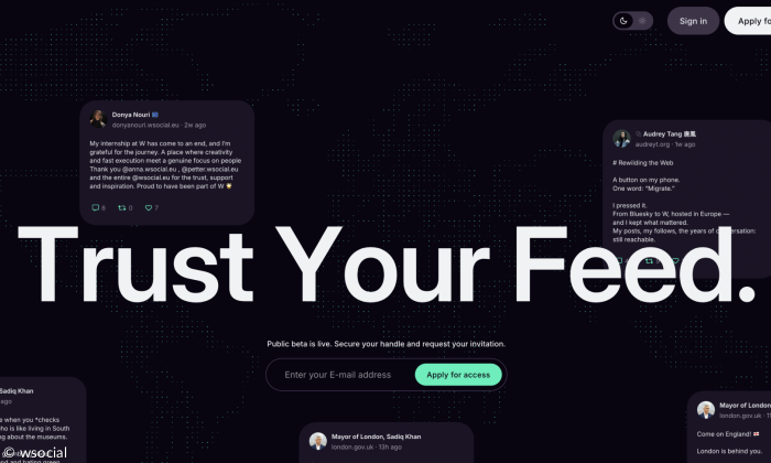 Ein Bildschirm, auf dem "Trust your Feed" steht