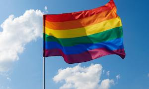Flagge in Regenbogenfarben  