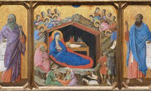 Die Geburt Christi mit den Propheten Jesaja und Hesekiel, 1308.