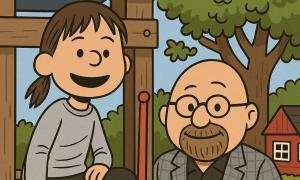 Ein Junge und ein Mann im Comic-Stil