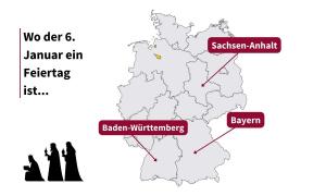 Eine Deutschlandkarte, auf der drei Bundesländer hervorgehoben sind