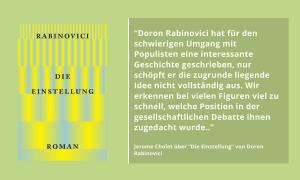 Buchcover von "Die Einstellung" plus Zitat